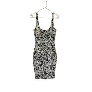 Cotton On Women's White Leopard Print Fitted Pencil Sleeveless Dress